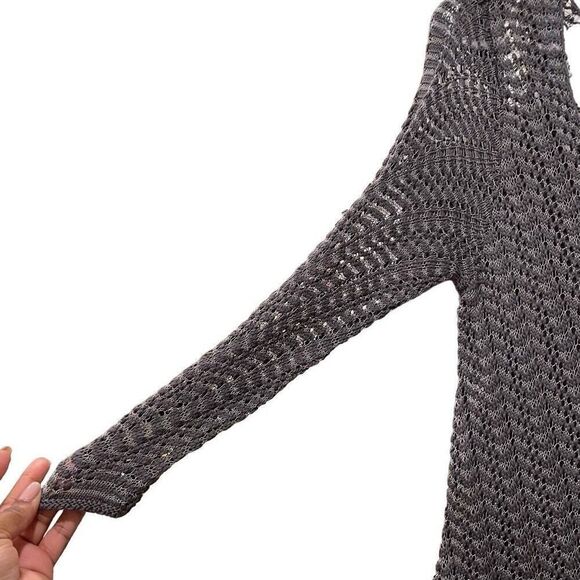 Tommy Bahama Dress Womens M Gray Midi A Line Sweater Open Weave Bracelet Sleeve - Picture 3 of 8